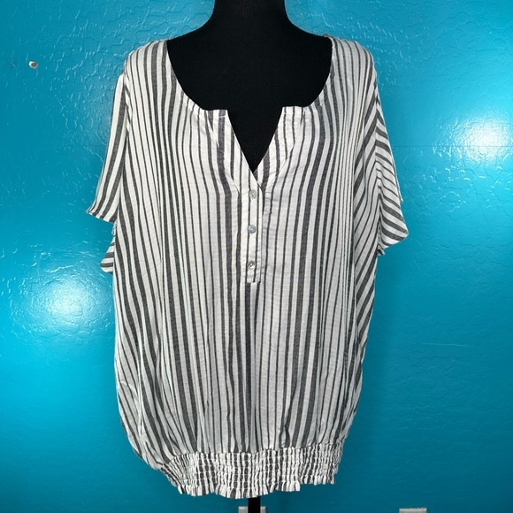 French Laundry Women's Striped gray white Blouse flutter sleeves - Picture 3 of 9